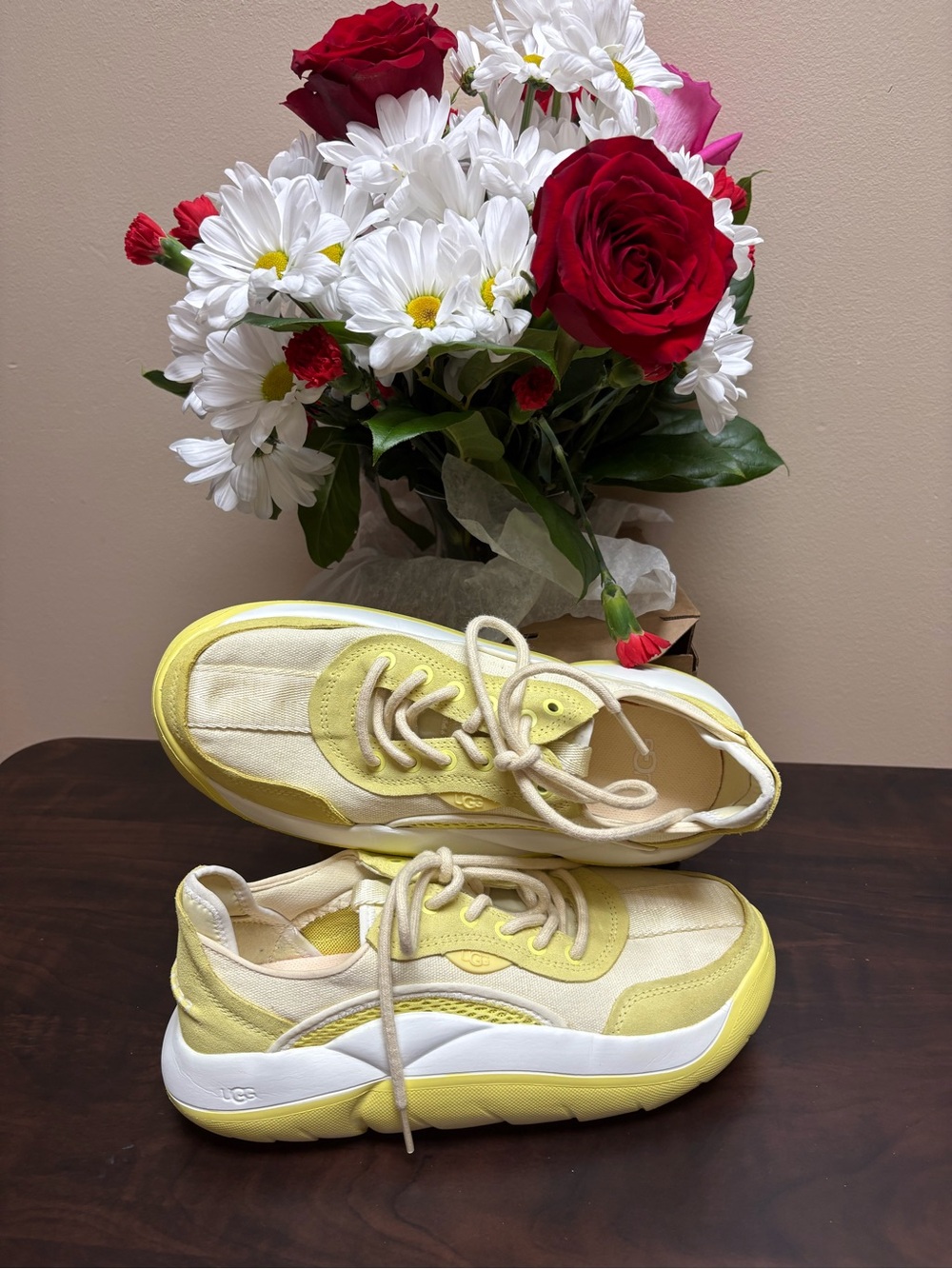 UGG Pale Yellow Canvas & Suede Athletic Sneakers